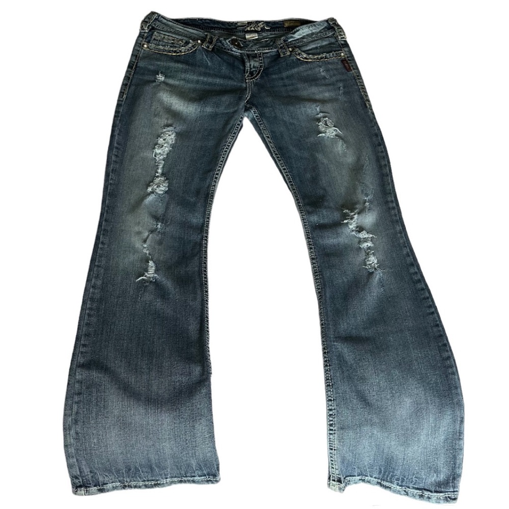 Women’s Silver Bootcut Jeans With Gemstone Details